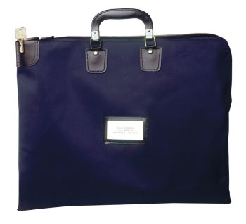 Navy canvas flat tote bag with handle and lock